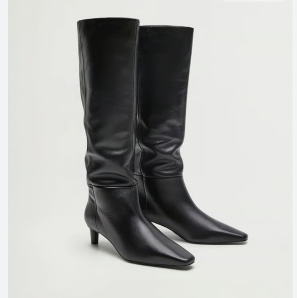 Mango Genuine Leather Boots with Kitten Heel and Square Toe - Picture 1 of 10